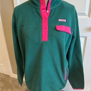 Vineyard Vines Teal and Pink Fleece Pullover, L